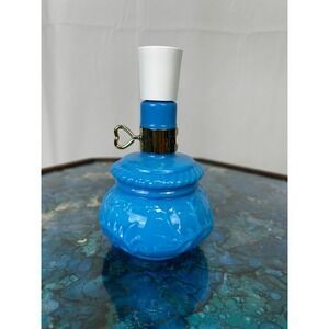 Vintage Avon Courting Lamp Blue Milk Glass Cologne Bottle 5 oz